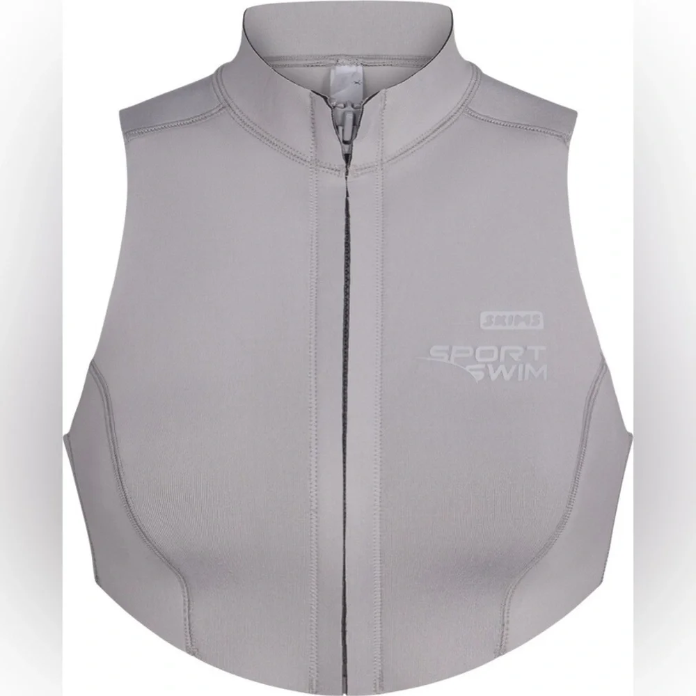 SKIMS Sport Swim Mock Neck Grey Chrome Sleeveless Zip Top NEW 2X
